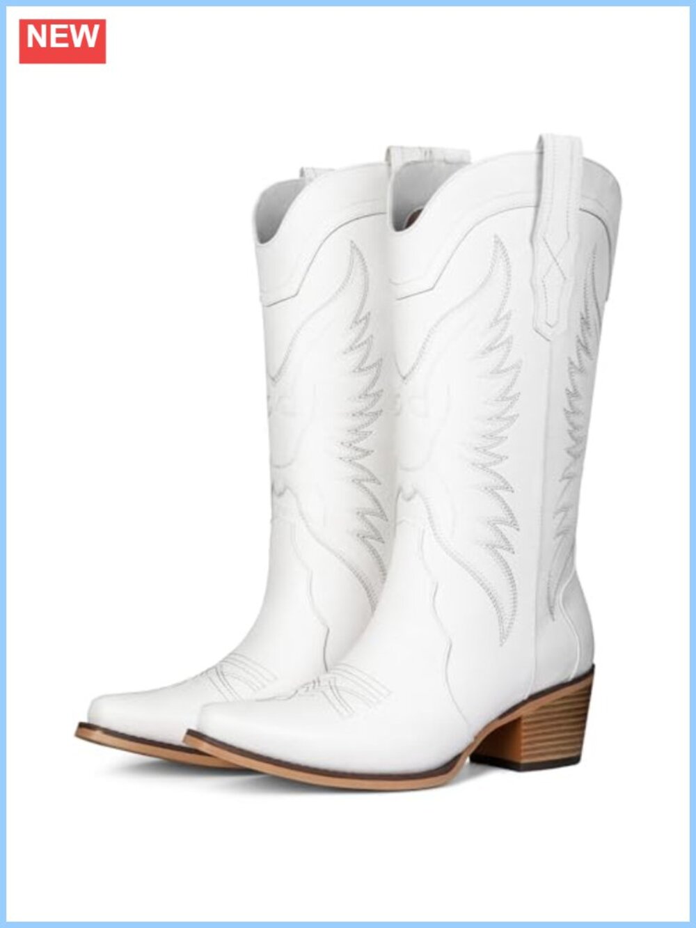 Western Cowboy Boots Pointed Toe Mid Calf Chunky Heel Snip Toe Faux Leather